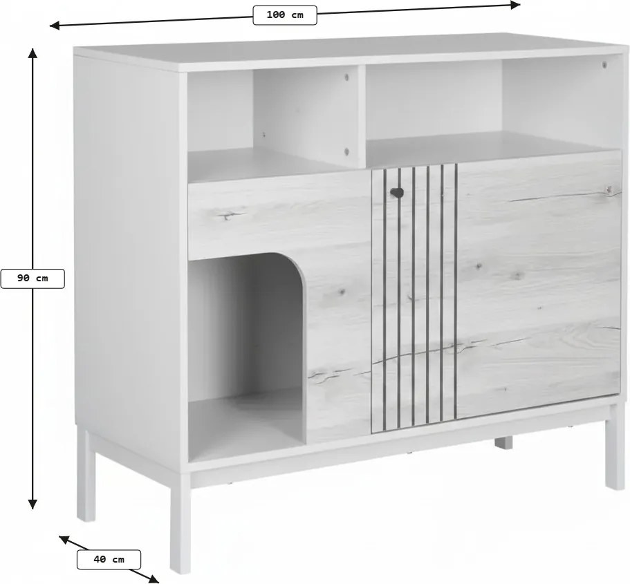 Comoda FROST 100x90 cm alba, decor stejar alpin