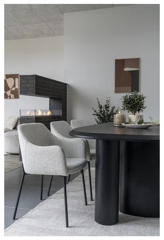 Scaun de sufragerie alb cu cotiere tapițat Melilla – House Nordic