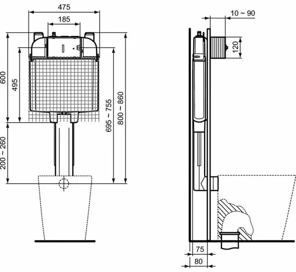 Rezervor incastrat Ideal Standard Prosys 80M pentru vase pe pardoseala