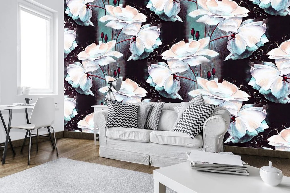 Fototapet - Ornament floral - turcuaz (152,5x104 cm)