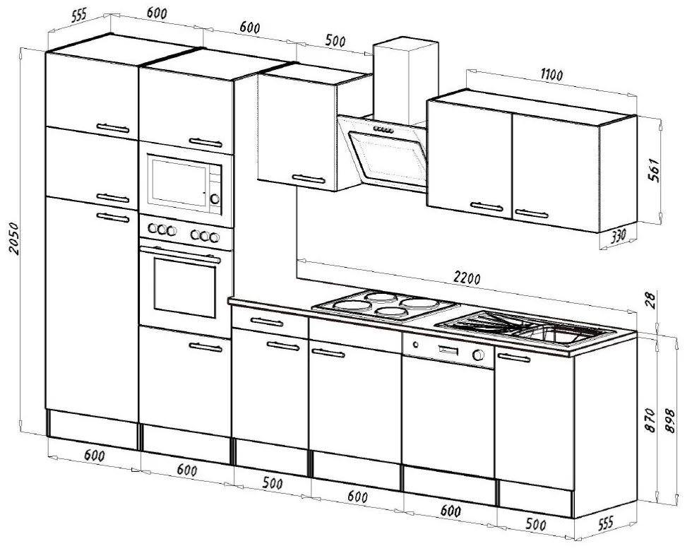 Mobilă de bucătărie Yorki 340, corp alb, cu față antracit satinat