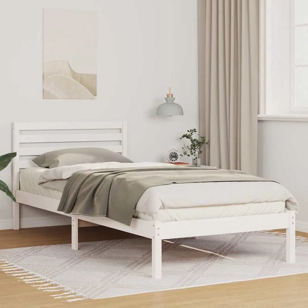 vidaXL Cadru de pat cu headboard Alb 90 x 220 cm Lemn de brad solid