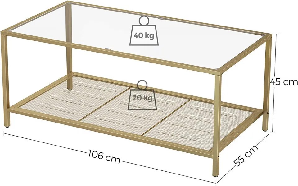 MCAU8 - Masuta de cafea metalica, 106x55 cm - Auriu