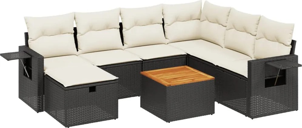 vidaXL Set mobilier de grădină cu perne, 8 piese, negru, poliratan