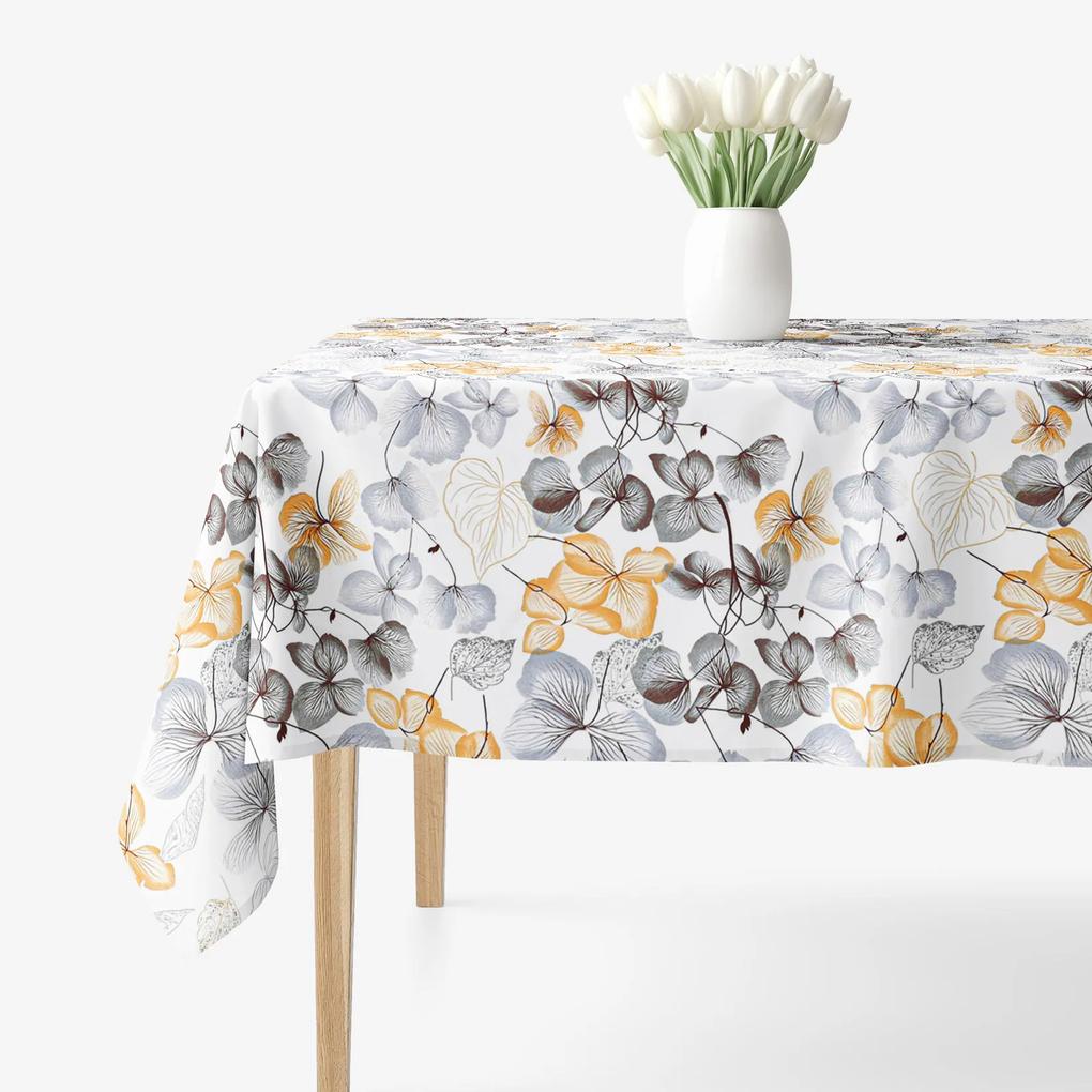 Goldea față de masă 100% bumbac - flori gri-maro cu frunze 120 x 120 cm