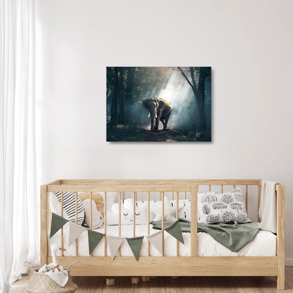 Tablou pe sticlă cu elefant în djunglă (70x50 cm)