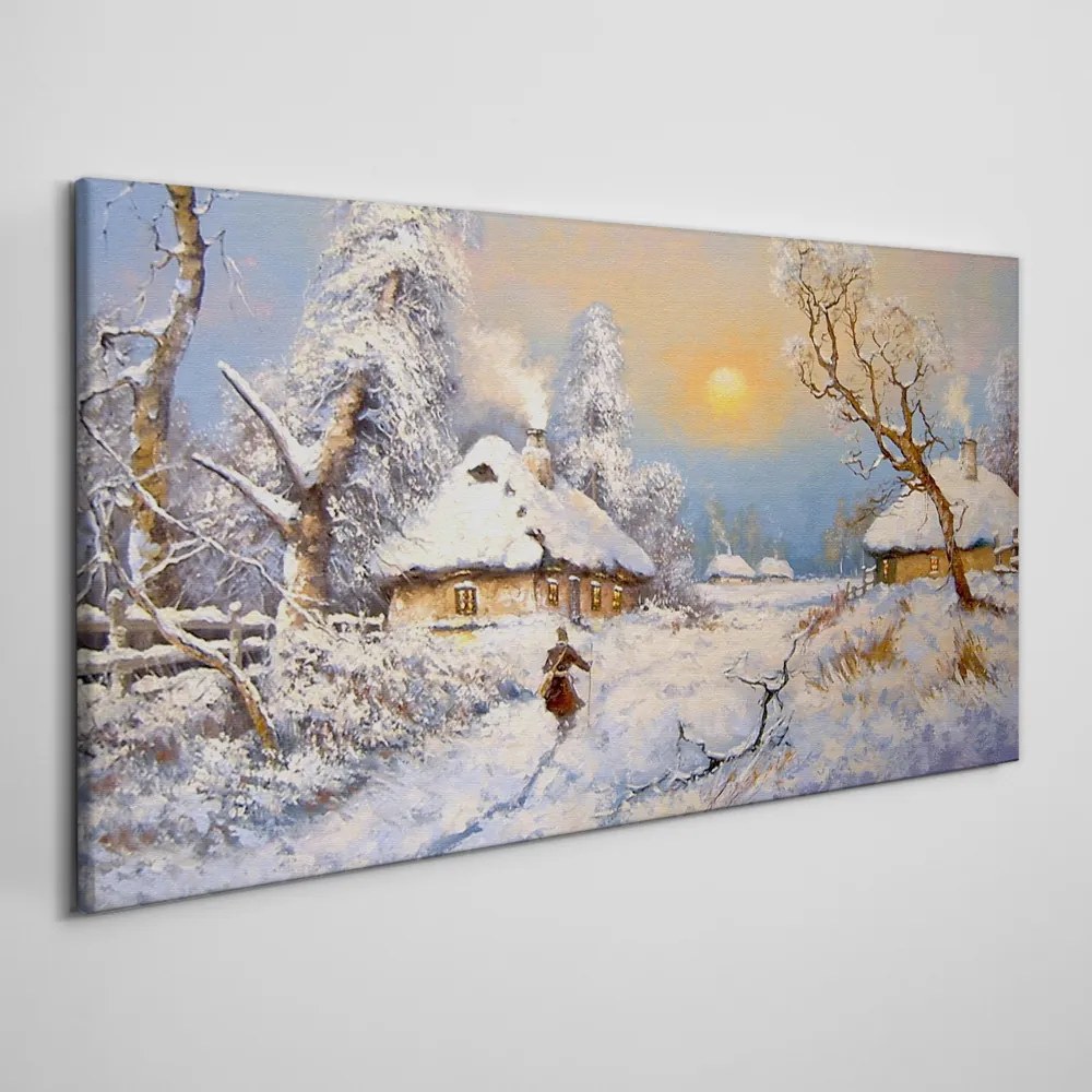 Tablou canvas Cabana Satului Zăpadă de iarnă