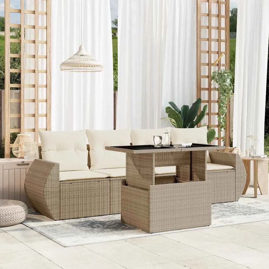vidaXL Set canapele de grădină cu perne, 5 piese, bej, poliratan