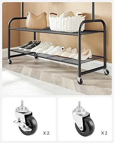 Suport mobil pentru haine cu 2 rafturi, metal, negru, Songmics