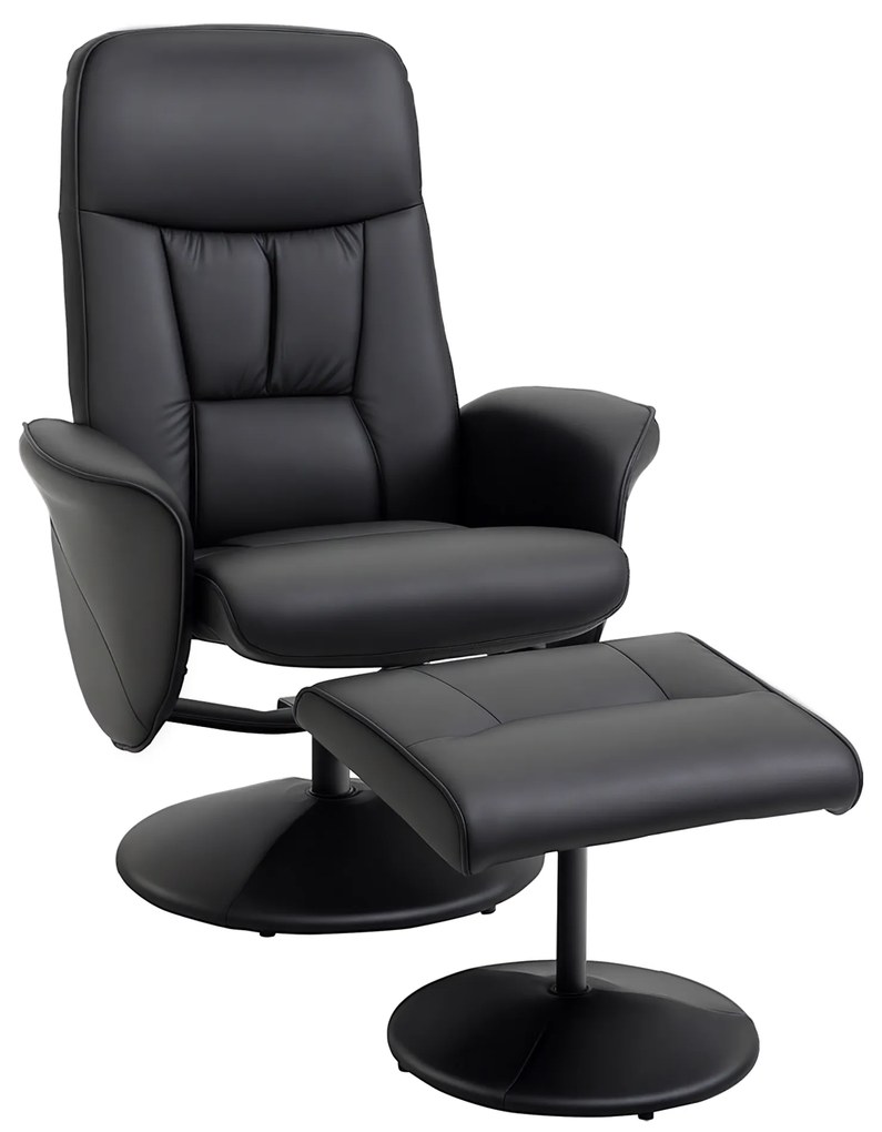 HOMCOM Fotoliu relaxant cu suport pentru picioare fotoliu de relaxare relaxant pivotant 360° și spătar înclinabil pentru TV suportând până la 120 kg material sintetic metal negru | Aosom Romania