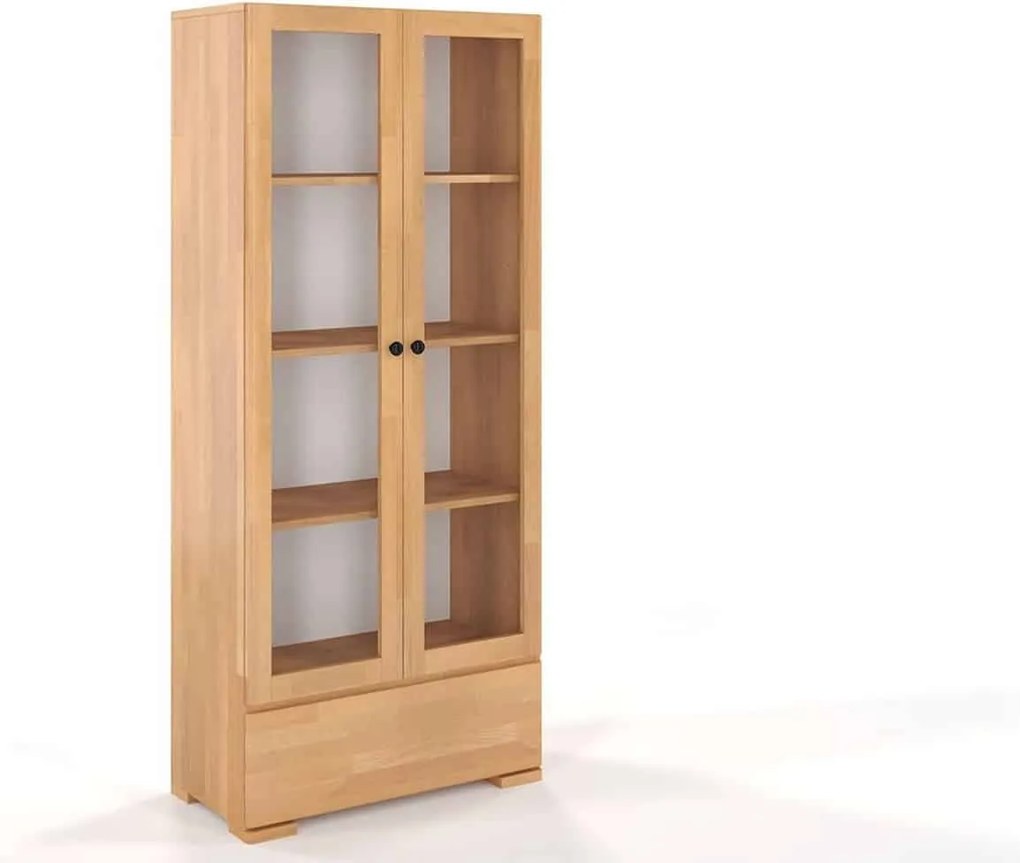 Vitrină lemn masiv TerraCraft Fag 1 Sertar, 80 × 38 × 182 cm - Natural