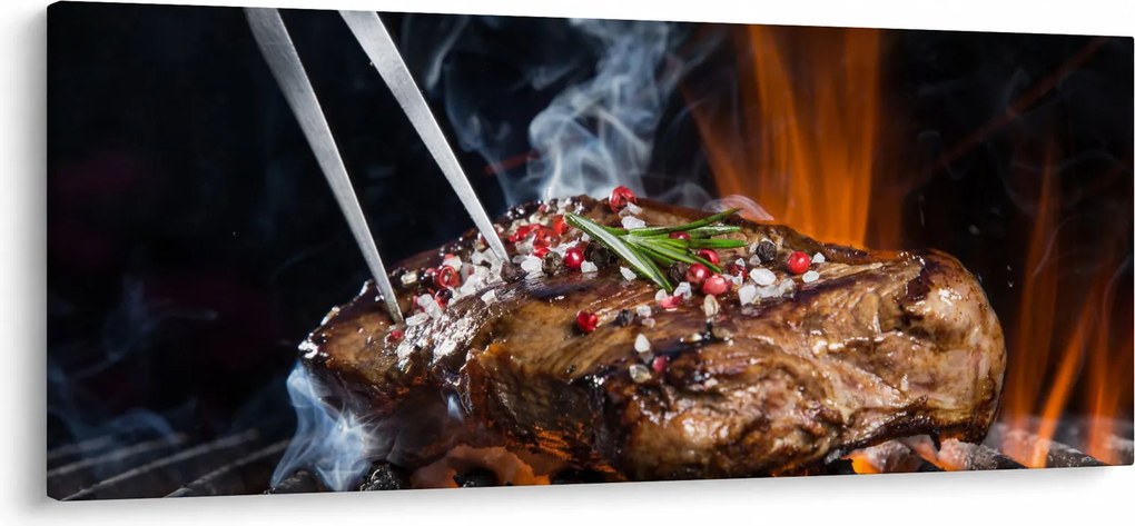 Tablou cu steac pe grill (120x50 cm)