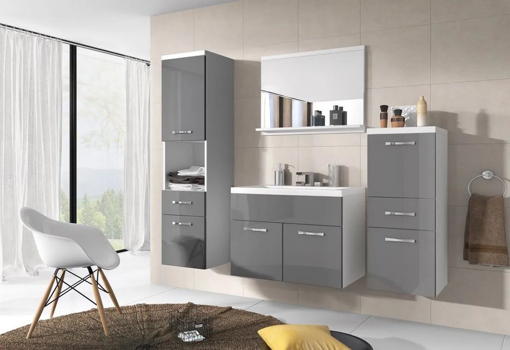 Expedo Set mobilier baie LABA cu lavor, alb/gri luciu