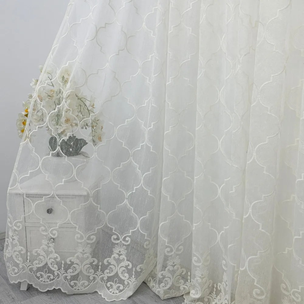 Perdea Elegance din IN Brodat  Ivoire  500cm x 232cm   Rejansa pentru bara