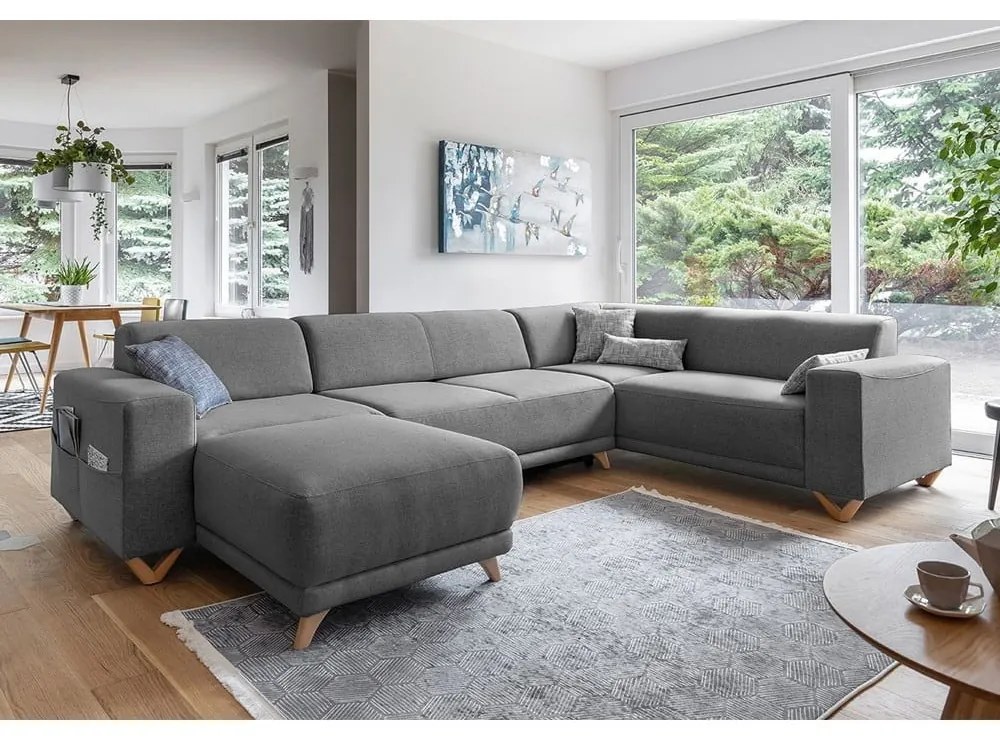 Colțar gri extensibil/cu spațiu de depozitare (cu colț pe partea dreaptă/în formă de "U") Classy Sophie – Miuform