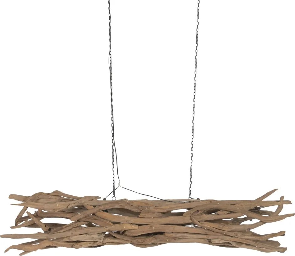 Lustră suspendată din lemn de tec lucrat manual și metal, natur și negru, cu 2 brațe, 40 x 190 x 40 cm, „Pierrefonds”