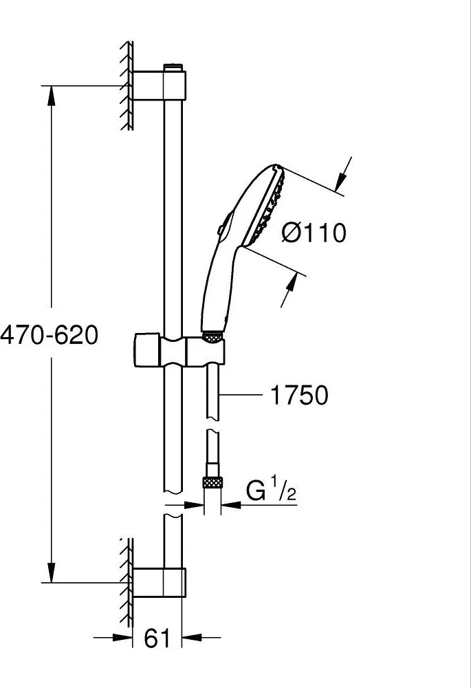 Set dus crom cu bara, para dus si furtun Grohe Tempesta New 100
