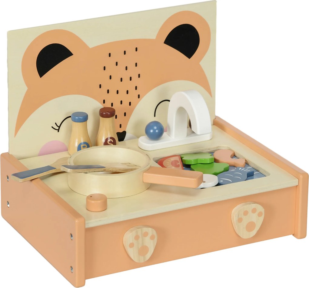 AIYAPLAY Bucătărie Jucărie pentru Copii 3-5 Ani, Mini Bucătărie cu Plită și 12 Accesorii, 31,5x23,5x25 cm, Multicoloră | Aosom Romania