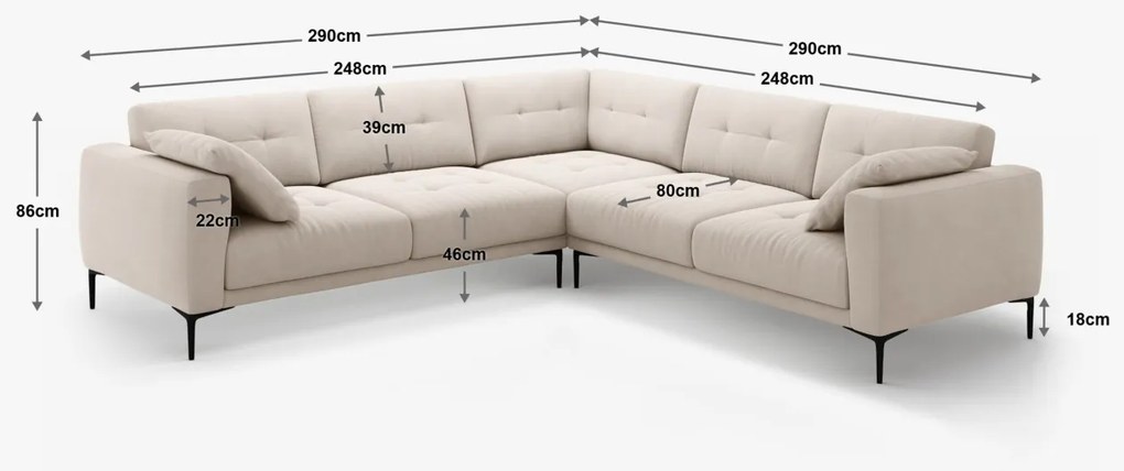 Coltar Bemy 5 locuri catifea Salvador L290 cm