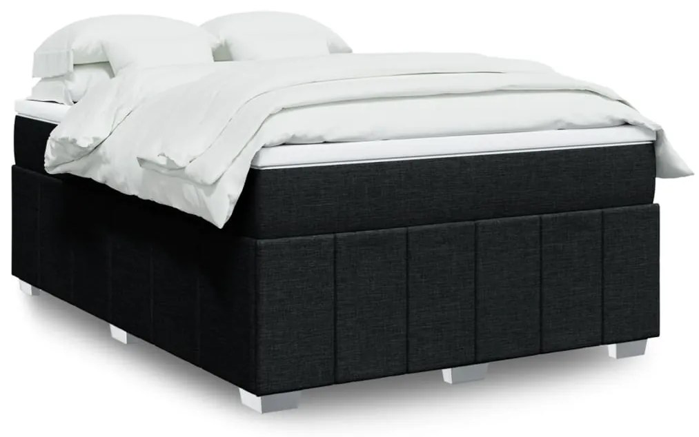 vidaXL Pat box spring cu saltea, negru, 140x190 cm, textil