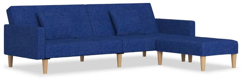 3080617 vidaXL Canapea extensibilă 2 locuri, 2 perne&taburet, albastru, textil
