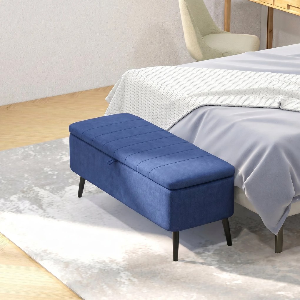 HOMCOM Bancă de depozitare 40", tapițată din material textil cu picioare din oțel pentru Living sau Dormitor, Albastru Închis | Aosom Romania