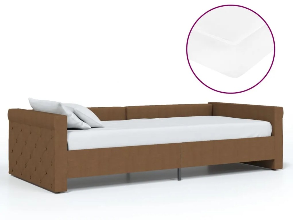 3080326 vidaXL Pat de zi cu saltea și USB, maro, 90x200 cm, textil