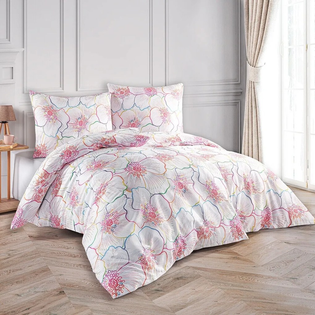 BedTex Lenjerie de pat din satin Bloom, 160 x 200 cm, 2 x 70 x 80 cm, 160 x 200 cm, 2 buc. 70 x 80 cm