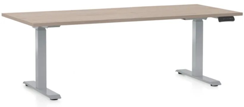 Masa inaltime reglabila OfficeTech D, 180 x 80 cm, bază gri, stejar