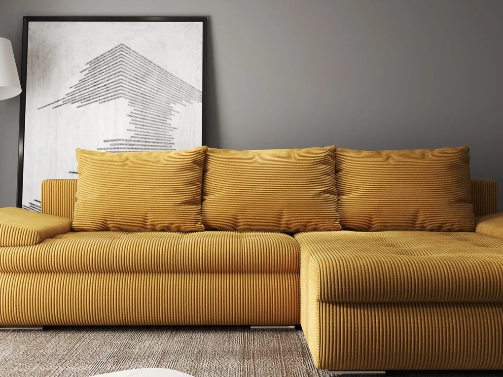 Colțar extensibil dumonde cu ladă de depozitare si sezut confortabil din spuma high-density, Leonardo Zoom Mustar 260x185 cm II