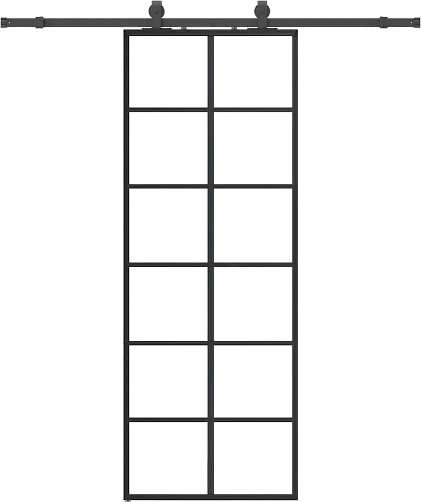 vidaXL Ușă glisantă cu set de feronerie neagră 76x205 cm Sticlă ESG