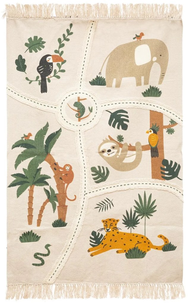 Covor pentru camera copiilor Jungle, harta, bumbac, 150 x 100 cm