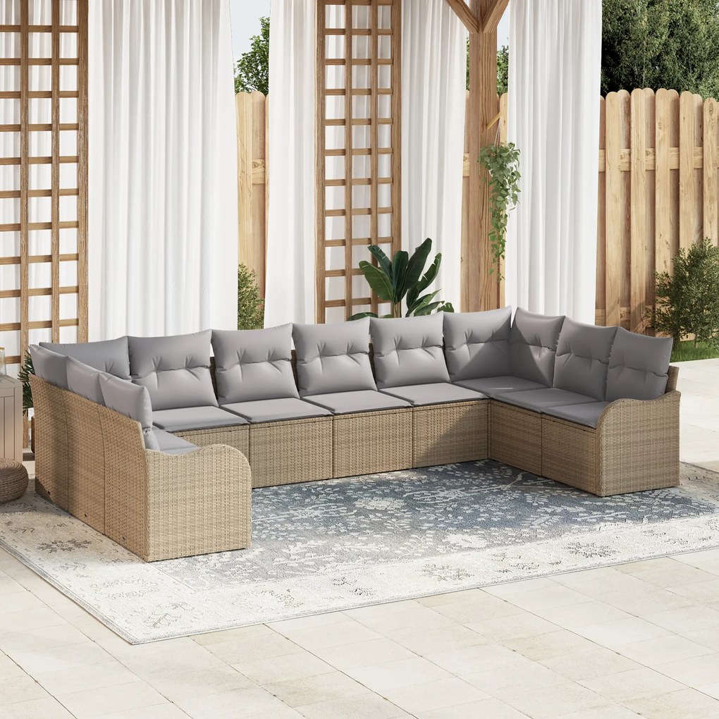 vidaXL Set de canapele pentru grădină cu pernă 10 pcs Bej Rattan poli