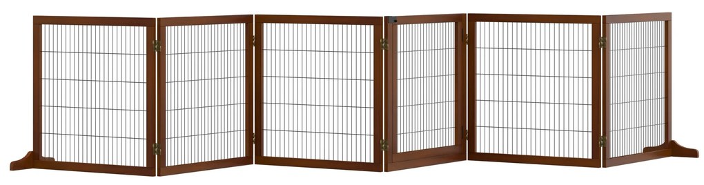 PawHut Barieră de protecție pentru câini, pliabilă, din lemn de pin, 432 x 36 x 70 cm, Cafea | Aosom Romania