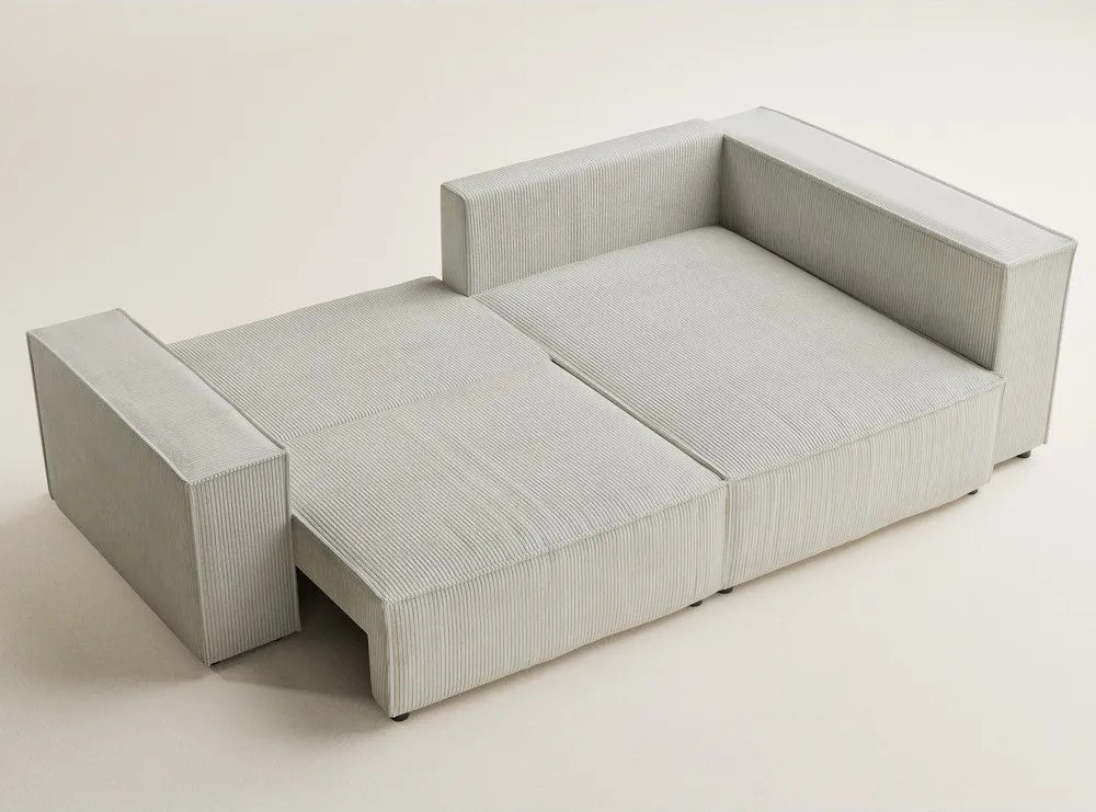 Colțar crem extensibil/cu spațiu de depozitare cu tapițerie din catifea reiată (cu colț pe partea dreaptă/în formă de ”L”) Tonga – Maison de Rêve