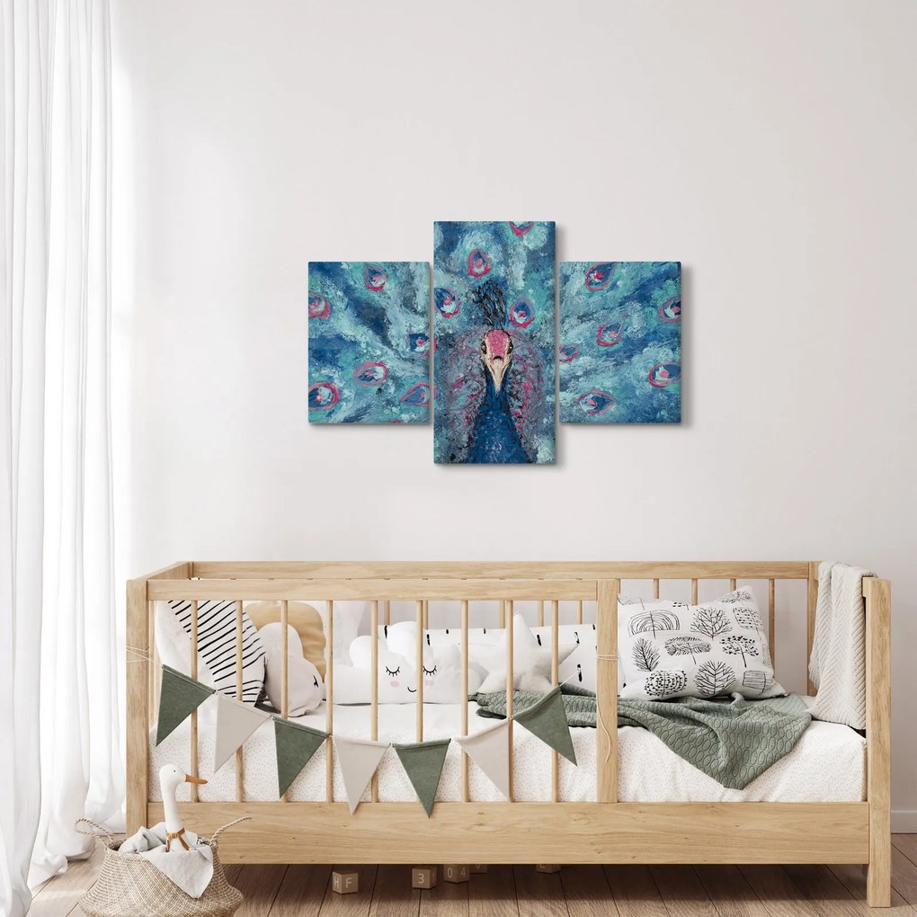 Tablou cu păun pictat (90x60 cm)