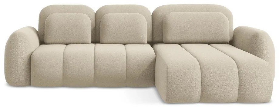 Colțar maro deschis extensibil/cu spațiu de depozitare cu tapițerie din țesătură bouclé (cu colț pe partea dreaptă/cu șezlong) Pele – Makamii