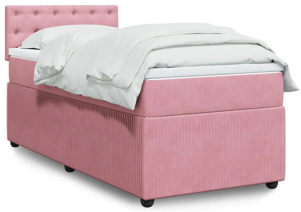 vidaXL Pat box spring cu saltea, roz, 100x200 cm, catifea