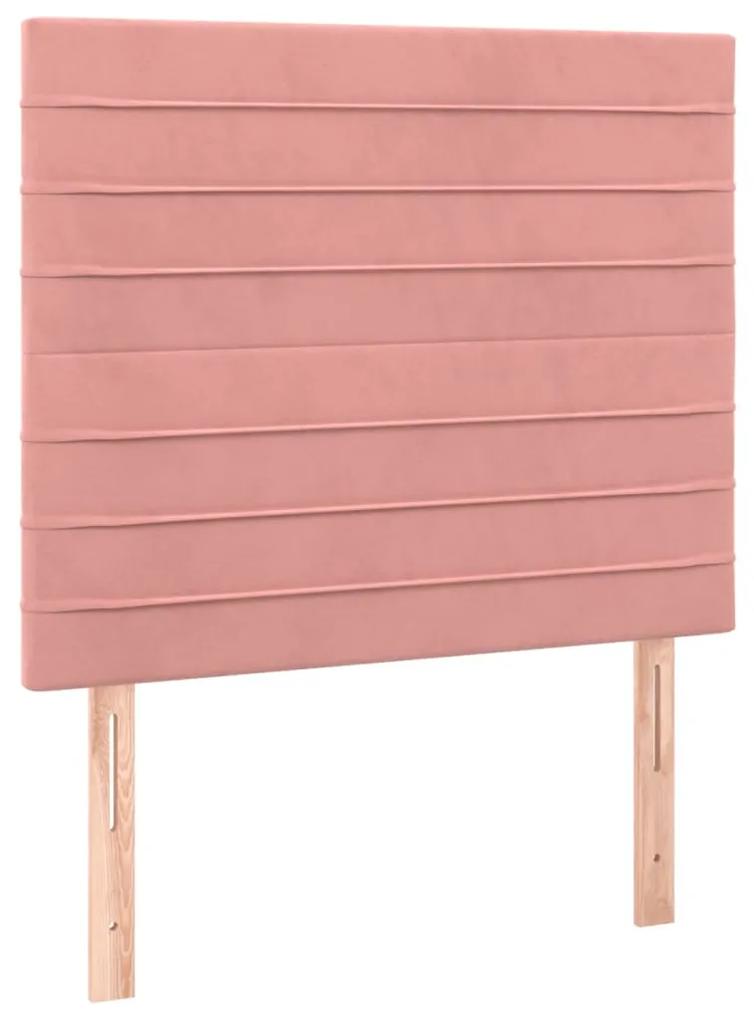 Cadru de pat cu tablie, roz, 80x200 cm, catifea Roz, 80 x 200 cm, Benzi orizontale