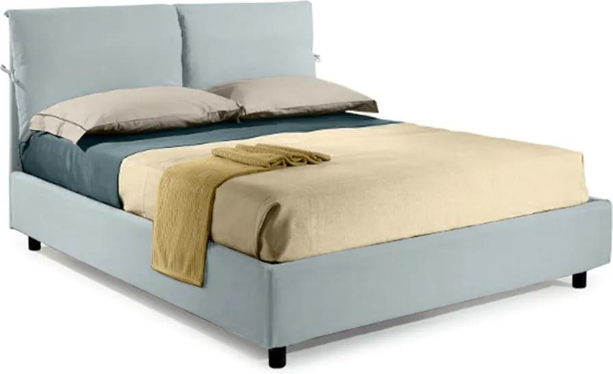 Pat Dormitor Matrimonial Bed&Sofa Fiocco iSomn 160x200 cm, lada de depozitare, piele ecologica, albastru deschis