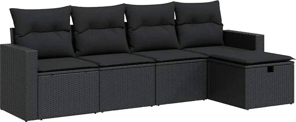 vidaXL Set mobilier de grădină cu perne, 5 piese, negru, poliratan