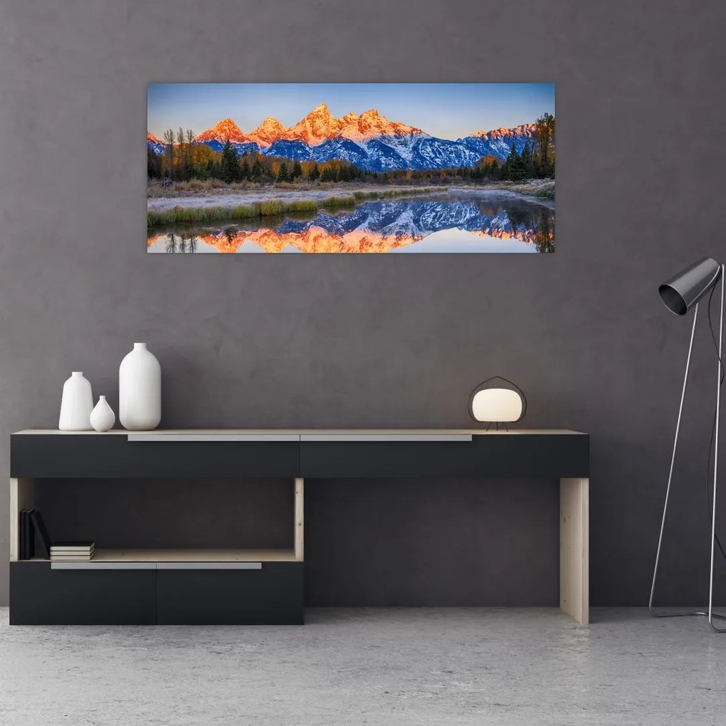 Tablou cu vârfuri de munți înzăpezăți (120x50 cm)