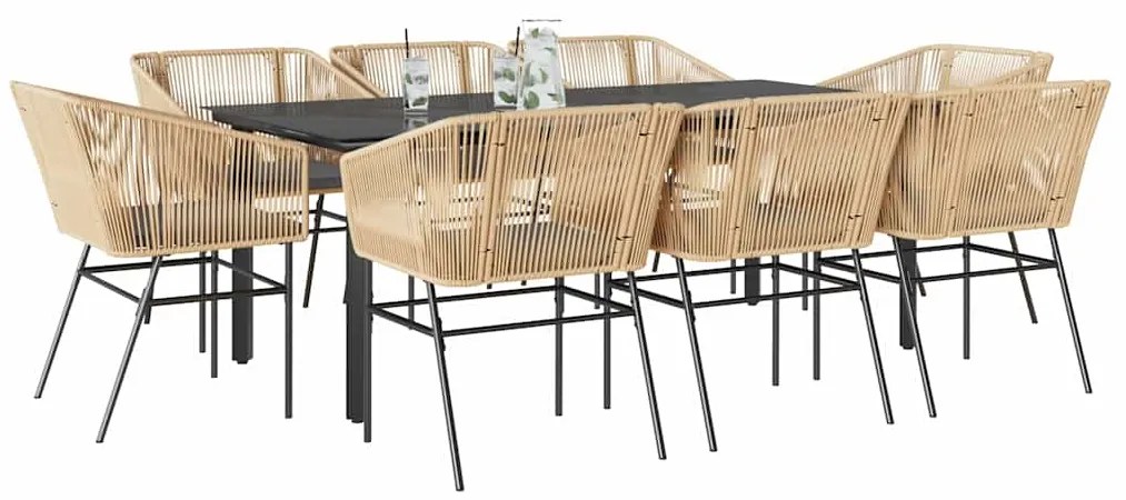 vidaXL Set de sufragerie de grădină de 9 piese sticlă poliratan maro