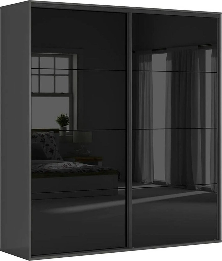 Dressing FLEX, gri grafit/negru lucios, PAL, cu 2 usi, 220x66x240 cm