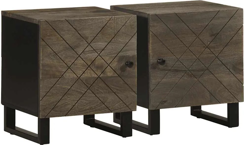 vidaXL Noptiere, 2 buc., negru, 40x33x46 cm, lemn masiv de mango
