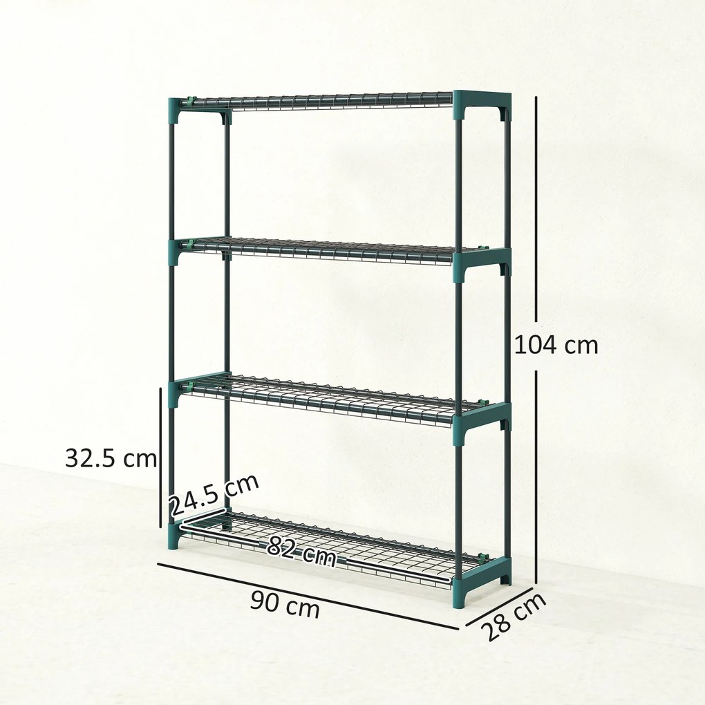 Outsunny Raft pentru Plante pe 4 Niveluri, Set de 2 Suporturi pentru Plante, din Oțel cu Catarame pentru Montaj Ușor, Expunere Ghivece Grădină și Balcon, 90x28x104 cm | Aosom Romania
