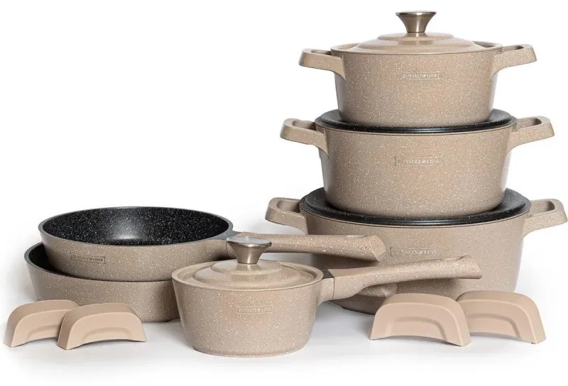 Set de oale si tigai Royalty Line Premium RL-OS1014, 14 h,  Acoperire marmura, Inductie, Bej