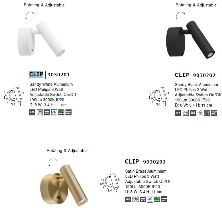 Aplica LED cu spot directionabil design minimalist CLIP alama satinata NVL-9030203