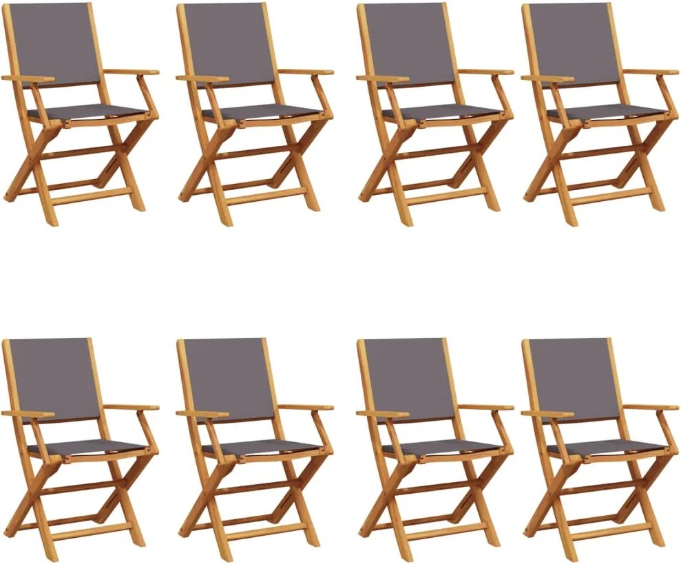 vidaXL Scaune de grădină pliabile 8 buc., textil antracit/lemn masiv