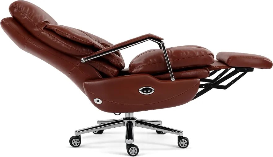 ELITE RECLINER SC1– Scaun Executiv Premium din Piele Naturală, Reclinabil electric, 2 Motoare, Suport pentru Picioare, Maro Inchis